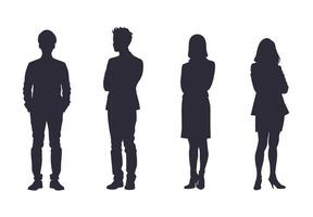 Silhouettes of diverse individuals standing in a row against a white background. vector