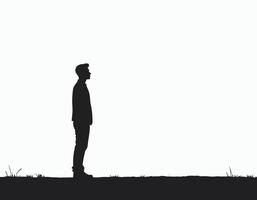 Silhouette of a man standing thoughtfully against a clear sky, creating a serene and contemplative atmosphere. vector