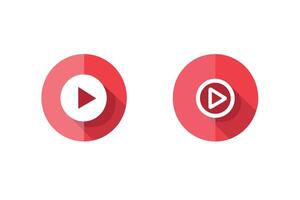 Red play button icons with long shadows on a white background. vector