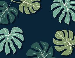 Stylized monstera leaves in shades of green against a dark background create a tropical vibe and artistic aesthetic. vector