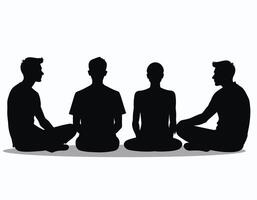 Silhouettes of four people seated in a circle, engaging in conversation, creating a sense of community and dialogue against a light background. vector
