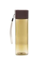 brown plastic bottle for drink with rectangular shape isolated on white background. square drink bottle photo