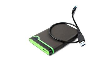 external hard drive for backup on a white background in close-up photo