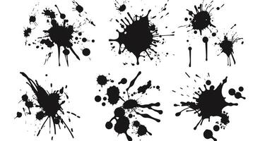 Artistic black ink splatters on a white background, showcasing dynamic abstract patterns. vector