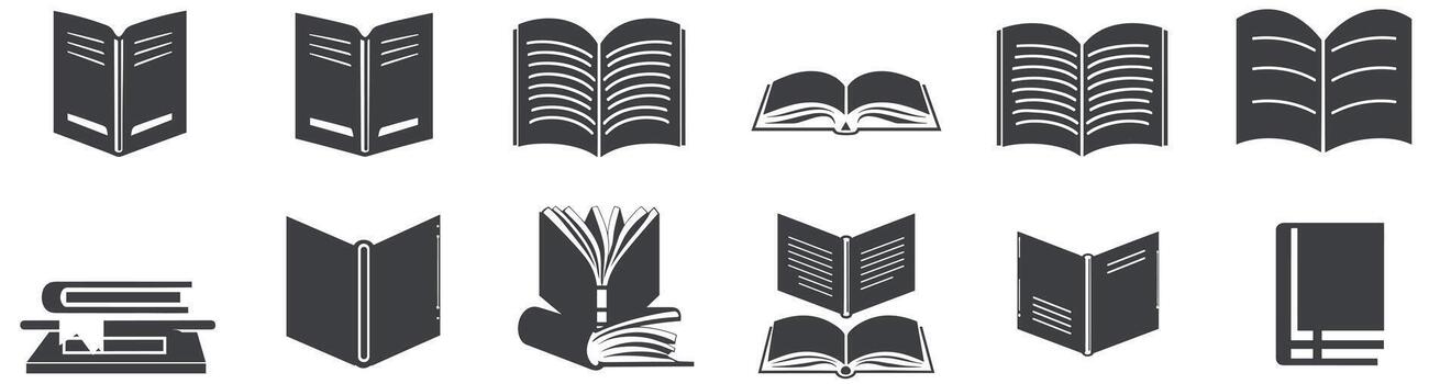 colección de libro íconos ilustrando abierto y cerrado estilos en un minimalista diseño. vector