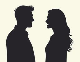 Silhouette of a man and woman facing each other, highlighting profiles against a soft background. vector
