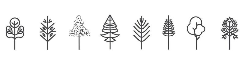 illustration of various stylized tree icons in a minimalist design. vector