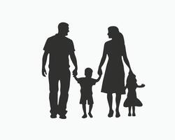 Silhouette of a family with two children holding hands, symbolizing unity and togetherness. vector