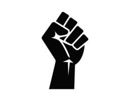 Silhouette of a raised fist symbolizing strength and solidarity in black and white. vector