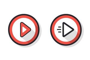 Two red and white play icons, one with speed lines, symbolizing media playback and fast-forward features. vector