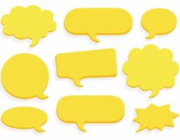A collection of yellow speech and thought bubbles of various shapes on a white background, ready for text input. vector