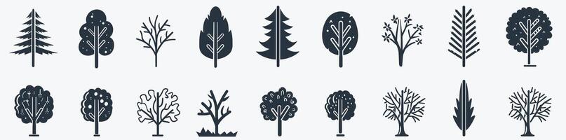 illustration of diverse tree silhouettes in a simple, minimalist style. vector