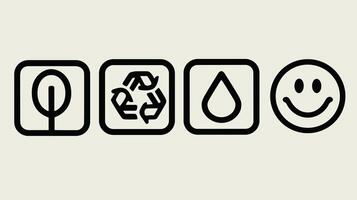 Eco-friendly symbols tree, recycling, water drop, smiley face on a light background. vector