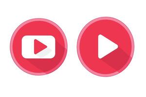 Red media play buttons with long shadows on a white background. vector