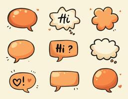 A collection of cute, hand-drawn speech and thought bubbles with 'Hi' and simple designs on a light background. vector