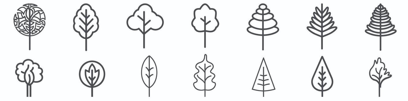 minimalista árbol íconos en varios geométrico estilos en un blanco antecedentes. vector