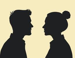 Silhouette of a man and woman facing each other against a soft beige background, conveying a sense of connection and intimacy. vector