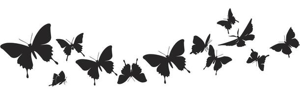 Silhouettes of various butterflies gracefully fluttering against a white background. vector