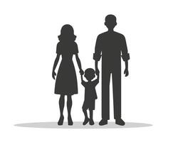 Silhouette of a family with two parents and a child holding hands, symbolizing unity and togetherness. vector