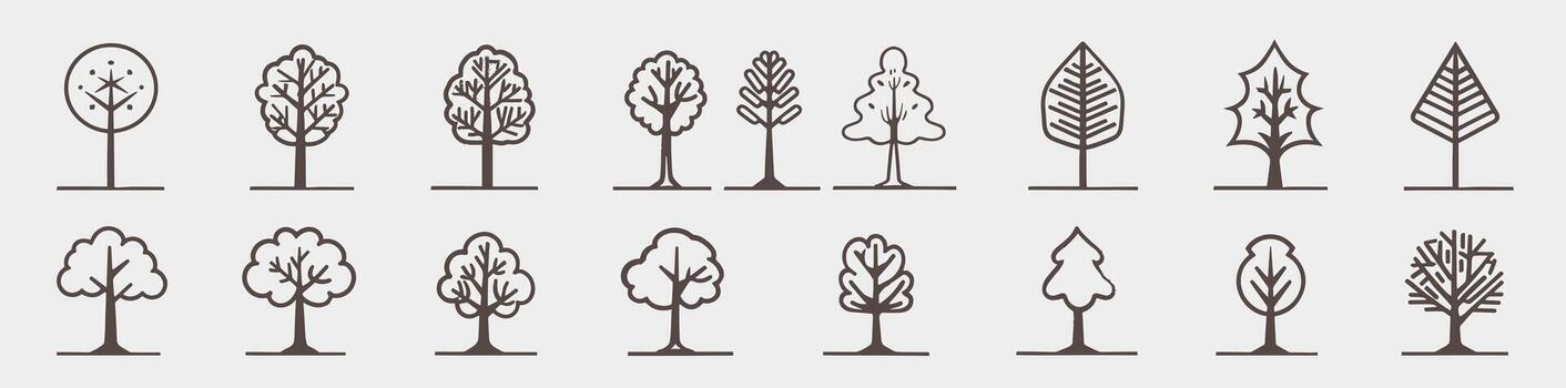 colección de minimalista árbol íconos en varios formas en contra un neutral antecedentes. vector