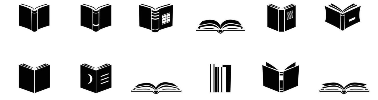 silueta íconos de varios libro estilos en un minimalista diseño en un blanco antecedentes. vector
