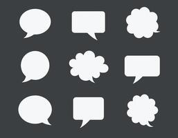 Set of various speech bubbles on a dark background representing communication and dialogue concepts in a minimalistic design. vector