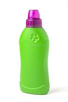 green plastic bottle of detergent isolated on white background. Object with Clipping Paths photo