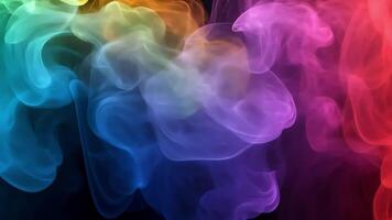 Abstract colorful smoke with swirling patterns on a black background. video