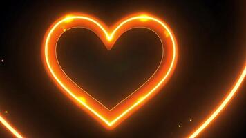Glowing neon heart shape with double line on dark background. video