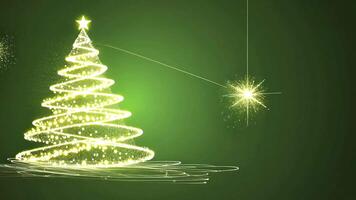 Abstract Christmas tree with a star on top and glowing lights, isolated on a green background. video