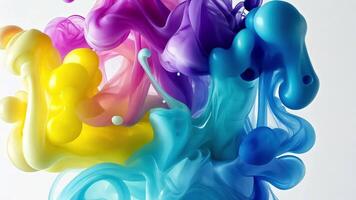 Abstract colorful ink in water, creating vibrant shapes and swirls against a white background. video