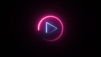 Glowing neon Music play button icon sign animation. video