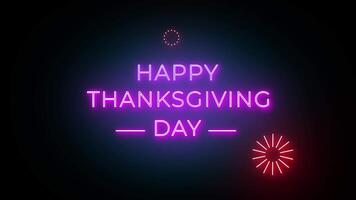 Happy Thanksgiving neon typography animation with firwork animated video