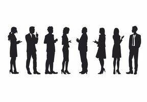 Silhouettes of diverse people engaged in discussions, emphasizing communication and collaboration. vector