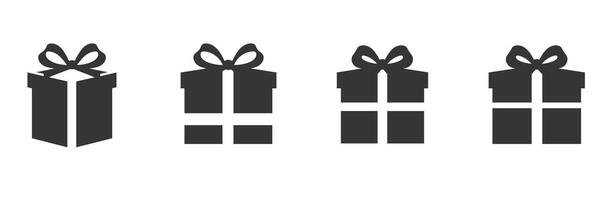 Set of four black gift box icons with bows on a white background. vector