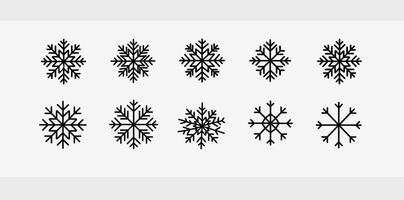 Set of ten intricate black snowflake designs on a white background. vector