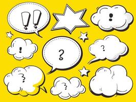 Comic-style speech bubbles with various punctuation on a vibrant yellow background. vector