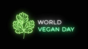 World Vegetarian Day Neon Animation Text leaf animation loop. video