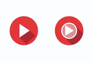 Two red play icons with long shadows on a white background. vector