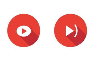 Simple red circular icons featuring play and sound symbols on a white background. vector