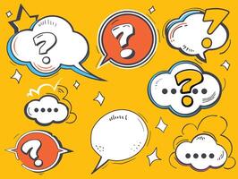 Colorful comic-style speech bubbles with question marks on a vibrant yellow background. vector