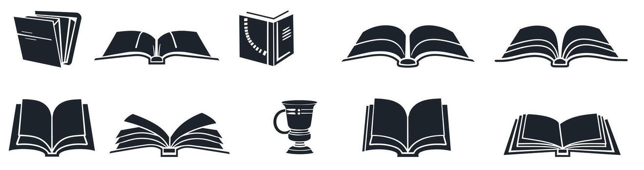 conjunto de negro y blanco libro íconos con un adicional jarra icono en el centro. vector