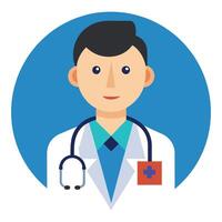 A doctor with a stethoscope and a blue circle vector