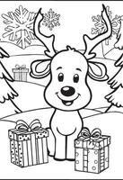 A christmas reindeer with presents coloring page vector