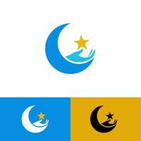 Combination of Crescent moon and Hand logo design vector