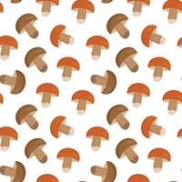 seamless pattern of stylized brown and orange mushrooms with simple shapes on white background vector