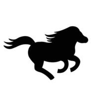 Silhouette of horse in mid jump with flowing mane and tail, showcasing dynamic movement in black. vector