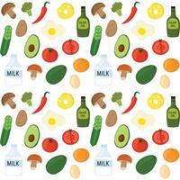 Seamless pattern with various foods like vegetables flat style. vector