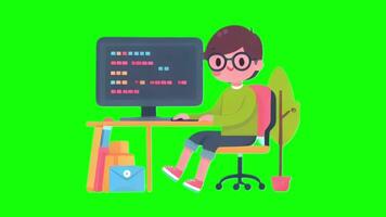 programador dia personagem Aparecer verde tela video