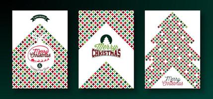 Merry Christmas and Happy New Year Greeting Card Design Set with Red and Green Color Pattern and Typography Letter on White Background. Holiday Season Illustration for Banner, Party Flyer vector